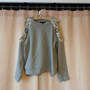 Romeo & Juliet Couture Grey Cold Shoulder Beaded Embellished Sweatshirt